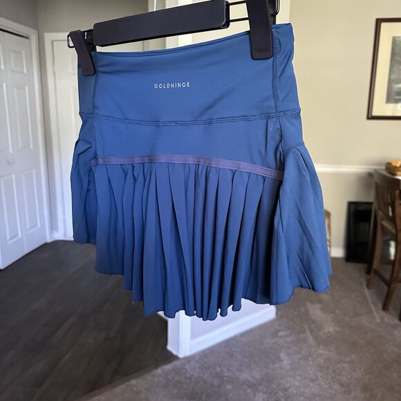 Gold Hinge Pleated Tennis Skirt Blue Grey Women’s Small Hidden Pockets Skort - Picture 4 of 7